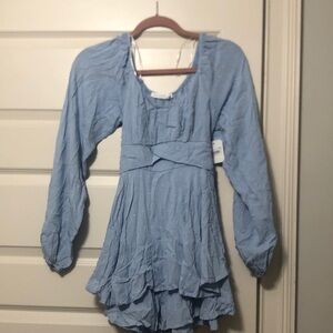 Elegant Blue Ruffled Romper